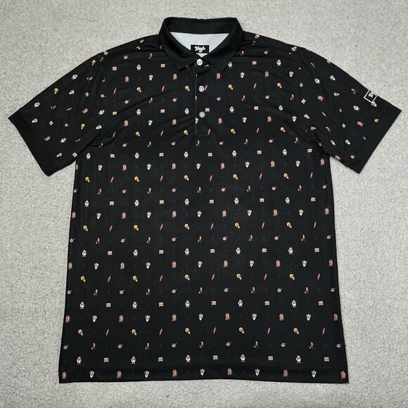 Waggle Other - Waggle Polo Shirt Mens L Black All Over Print Performance Golf Stretch AOP
